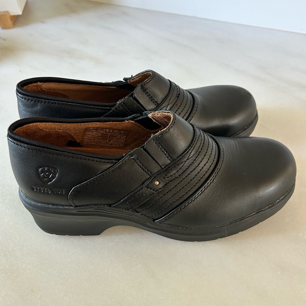 Women’s ARIAT Black Leather Steel Toe Clogs Work Shoes Size 9B